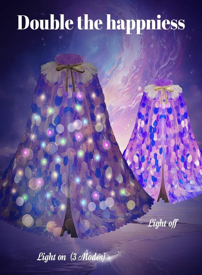 LIMIROLER Princess Dress Up Toys Princess Dress Up Clothes Rainbow Mermaid Cape Kit 9 Pcs Gift Set for Little Girls 3-8 Years (8 - Light up Rainbow Purple) - Image 2